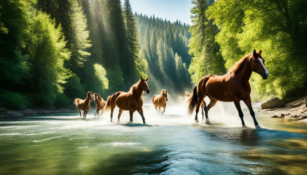 Pferde Abkühlung im Wasser
